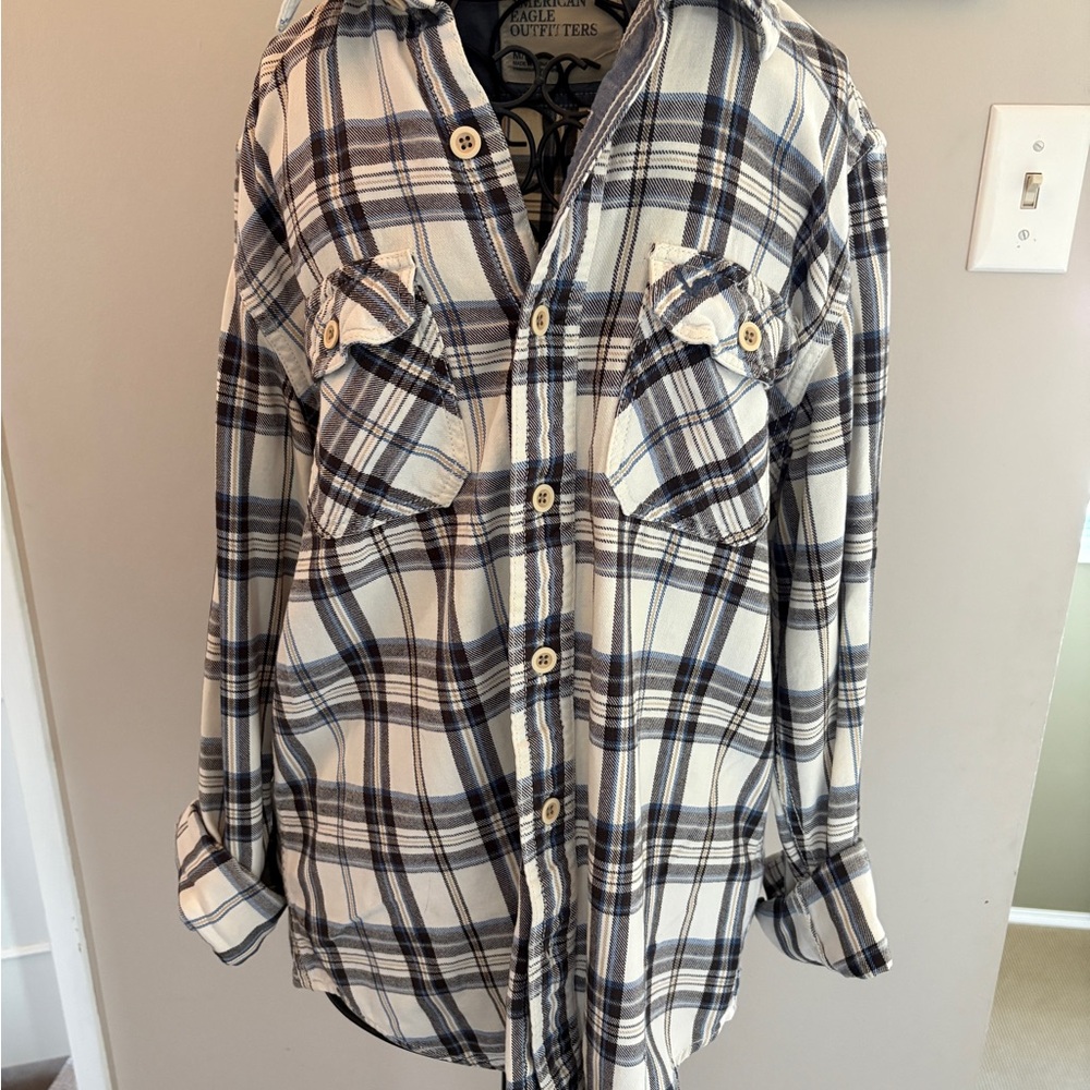 American Eagle Outfitters Blue and Black Checkered Shirt